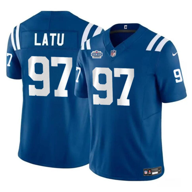 Men's Blue Indianapolis Colts #97 Laiatu Latu 2024 With Dradt Patch F.U.S.E. Vapor Limited Stitched Football Jersey